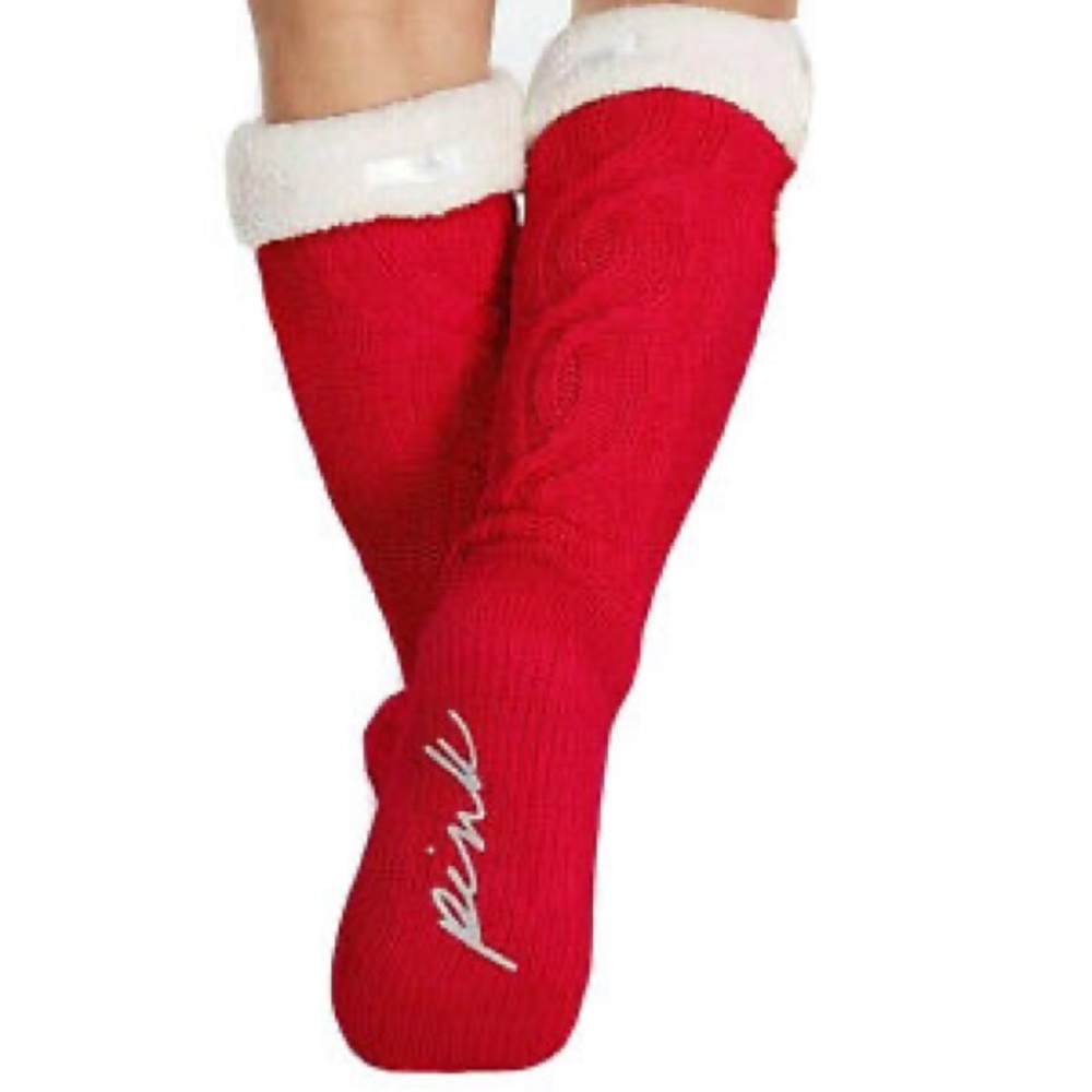 vs pink cable knit sherpa socks